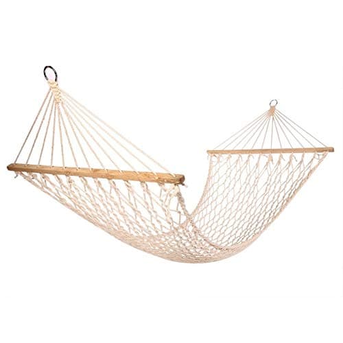 Inditradition Rope Hammock with Wooden Spreader Bars for Single Person 30 Inches Width White