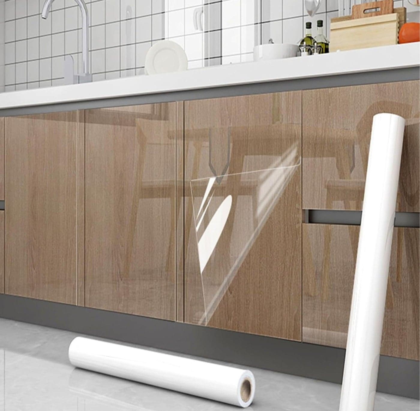 WISDOM Self-Adhesive Film Cover Removable Protective Film Transparent Waterproof Liners Drawers Kitchen Cabinets Film (24X220 Inches, Clear Film)