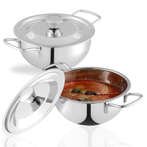 Kraft- follow your imagination Stainless Steel Roma Bowl With Lid Set Of -2 Pcs, 1.3 Litre (16 Cm) And 1.5 Litre (18 Cm) / Serving, Dining Bowl/Mirror Finish/BPA Free/ 2 Year Warranty - Silver