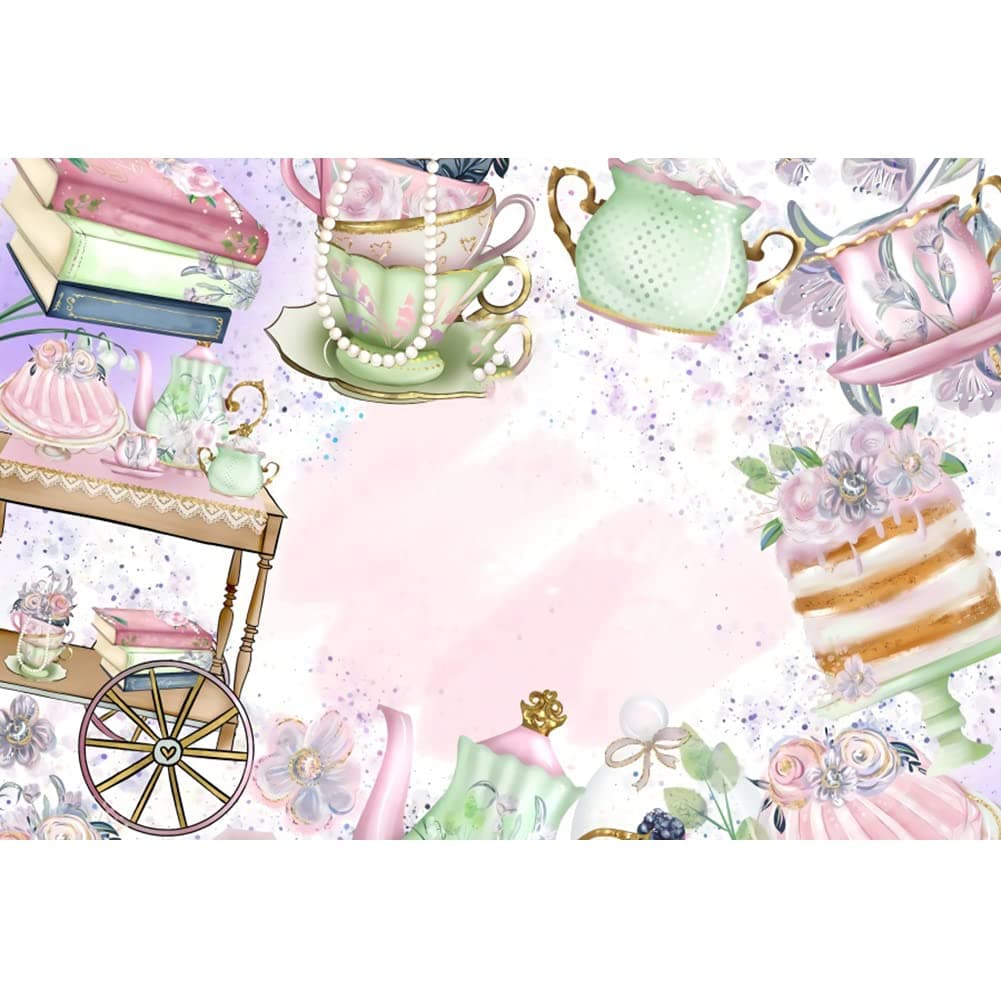 DORCEV 7x5ft Tea Party Backdrop for Photography Pink Floral Teapot Let's Partea Photo Background Afternoon Tea Floral Tea Party Baby Shower Little Princess Birthday Party Decor Cake Table Banner