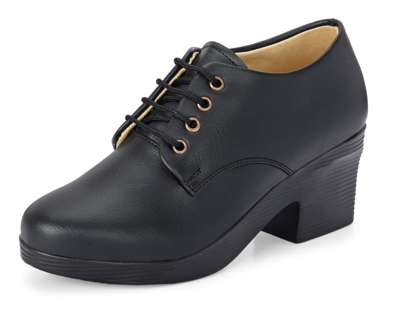 Karaddi Women's Formal Shoes | Lace up for Women Black | Block Heel Derby Shoes Color Black Size 6 UK/ind