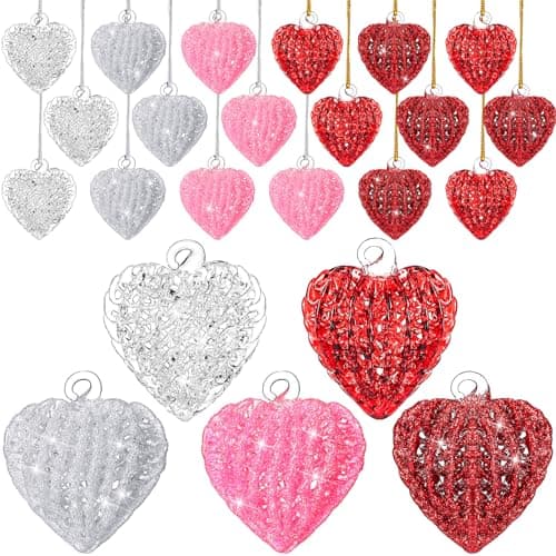 Ziliny 30 Pcs Valentine's Day Glass Ornaments Clear Heart Hanging Decorations Crystal Ornaments for Tree Small Heart Shaped Baubles Charms for Valentines Wedding Anniversary Home Party Decor, 5 Styles