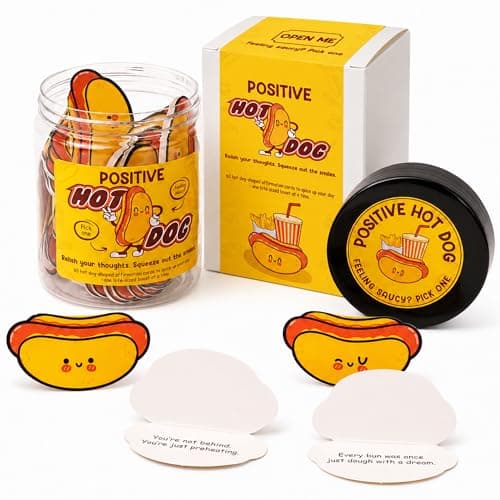 KATINAT Positive Hot Dog Jar, 60 Affirmation Cards, Funny Emotional Support Hot Dogs, Foodie Gifts for Friends, Coworkers, Teens, White Elephant Gifts for Adults, Christmas Gift 2025