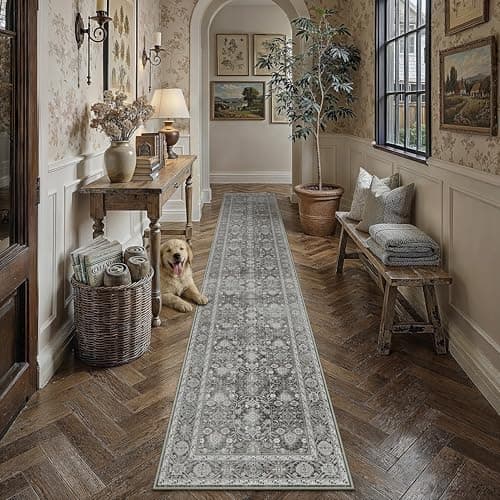PureCozy Black Runner Rug 2x12 Vintage Area Carpet Hallway Long Indoor Kitchen Washable Living Room Low Pile Traditional Distressed Retro Accent Throw Rug Non Slip Laundry Bathroom Office Dining Room