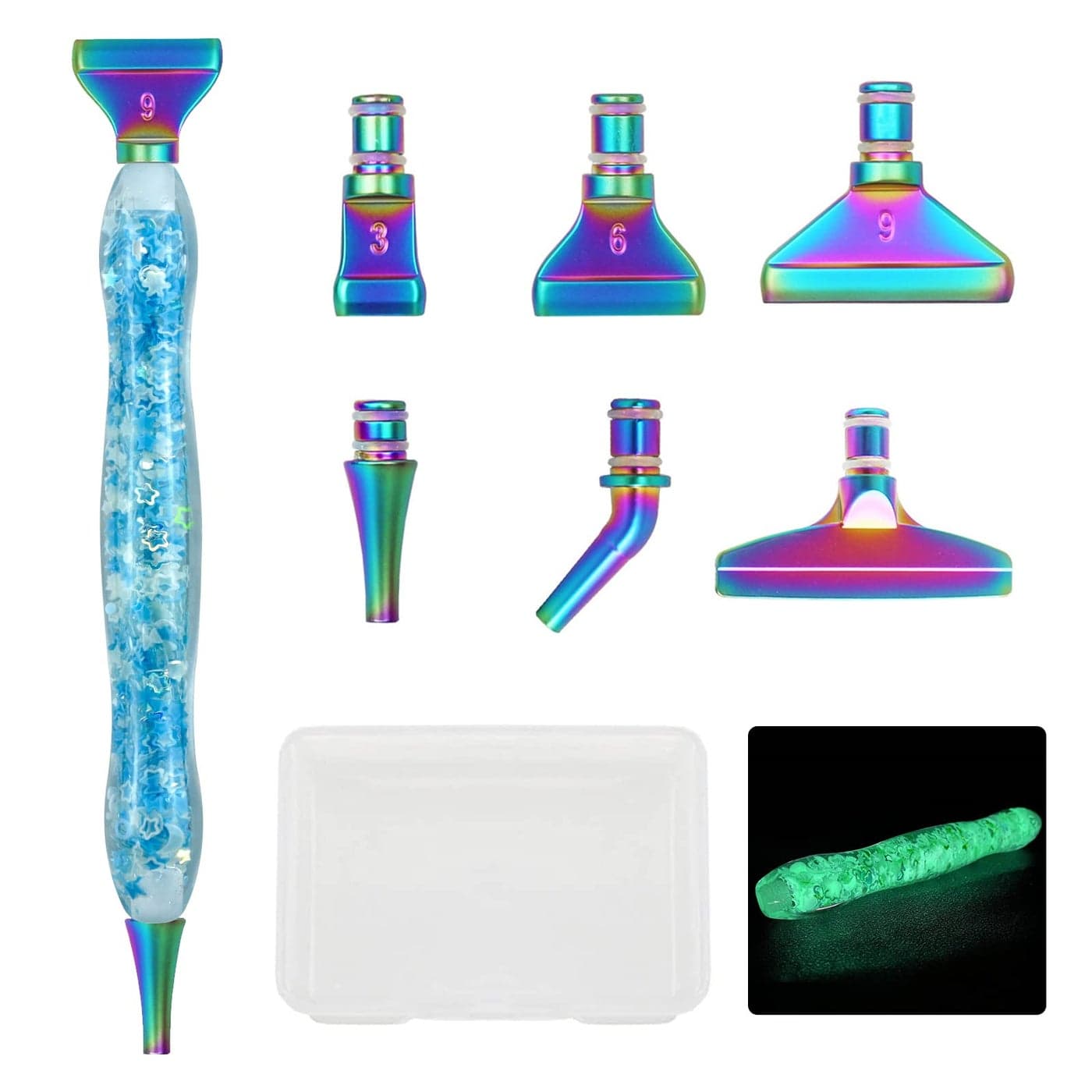 Cyleibe Diamond Art Painting Pen Kits Luminous Diamond Art Painting Accessories Tools Diamond Art Pens Tools with 6 PCS Metal Pen Tips for DIY Craft Crystal Drill Bead Glow Blue