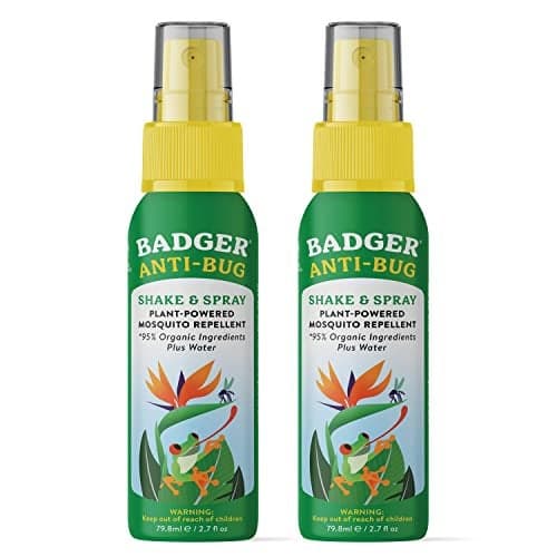 Badger Bug Spray Travel Size, Family Friendly All Natural Mosquito Repellent w/Organic Essential Oils, Smells Great, 3 Hours Effective, Deet-Free, Vegan, Travel Insect Repellent, 2.7 fl oz, 2-Pack