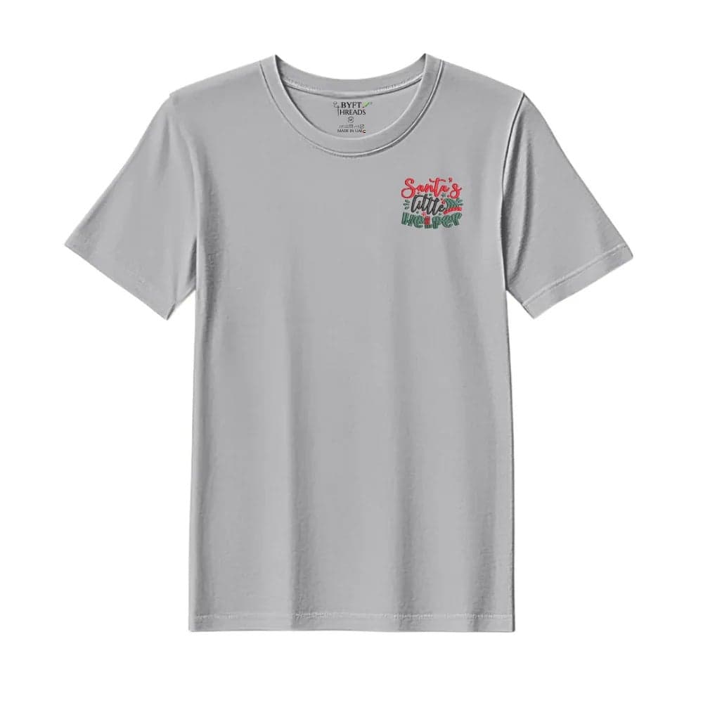 Threads XXL Grey Polycotton T-Shirt - Christmas "Santas Little Helper" Embroidered Design, Premium Holiday Collection