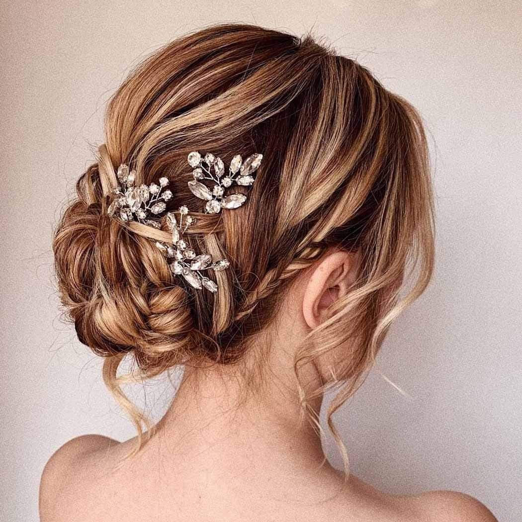 Unicra Bride Wedding Crystal Hair Pins Flower Bridal Hair Pieces Wedding Hair Accessories for Women and Girls Pack of 3 Silver