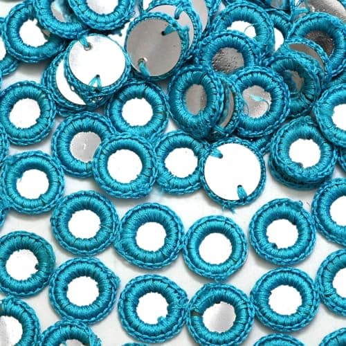Embroiderymaterial Sky Blue Mirror Work Embroidery Rings 18MM – Sewing Mirror Embellishments for Blouse, Saree, Lehenga, Dress Decoration & DIY Crafts (Sky Blue, 100 Pieces)