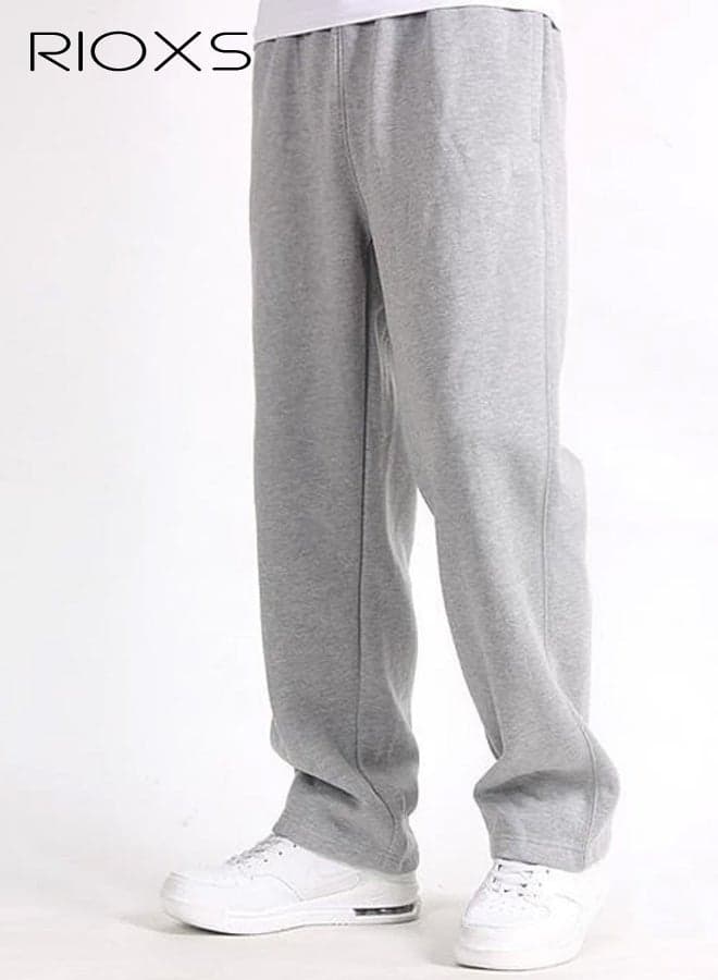 Men's Light Gray Casual Pants, Relaxed Fit Straight Leg Lounge Pants, Mid-Rise Elastic Waist Comfort Trousers with Side Pockets, Soft Stretch Home Wear Pants for Men, Breathable Everyday Joggers, Spring Summer Essential Wardrobe