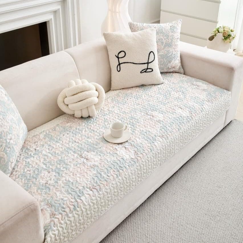 HOMETHREADS Innovative European Premium Style Anti Slip Cotton Sofa Cover Mat with PVC Backing for Non-Slip Comfort (Cream, 1 Seater | 70x70cm)