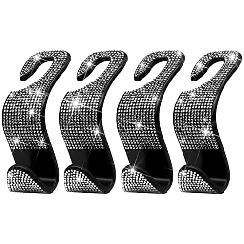 XSWNGXX Car Purse Hook Bling Car Headrest Hook for Women Girls 4 Packs Auto Back Seat Hangers Rear Headrest Hook for Purse Bag Handbag Grocery Silver