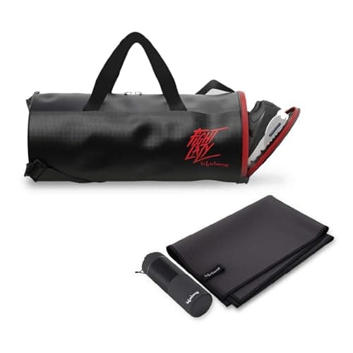 Lifelong Unisex Gym Bag and Microfiber Towel | Adjustable Shoulder & Duffle Bag for Men and Women | Sports, Fitness, Travel, Swimming, Yoga & Gym Towel Combo Polyester Black 35 cm