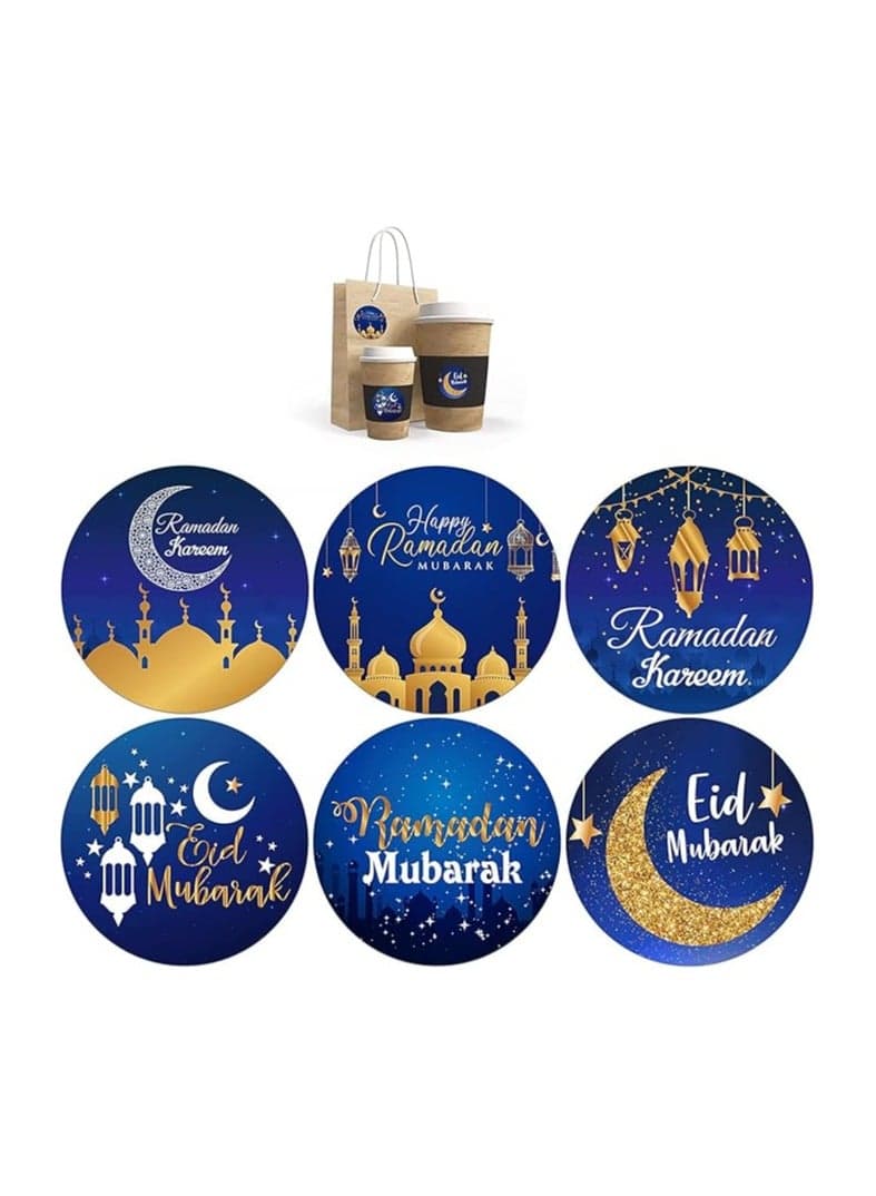 Ramadan Stickers Eid Mubarak Stickers Ramadan Kareem Stickers Ramadan Kareem Labels For Eid Party Decorations Ramadan Party Supplies (12, Blue (Gold Vivid Style))