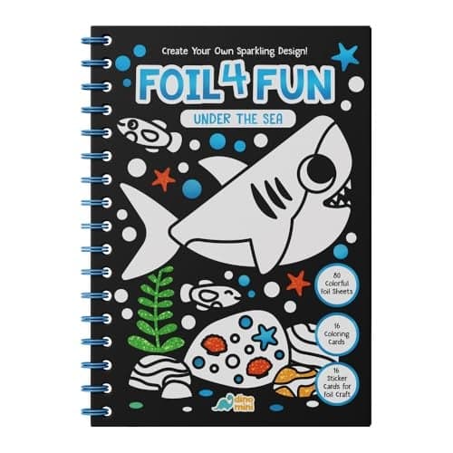 DINO MINI Foil4Fun Foil Art for Kids Craft Kits for Kids Ages 48 Includes 16 Foil Art Pages and 16 Coloring Pages Screen Free Birthday Gifts Airplane and Travel Activities Under The Sea