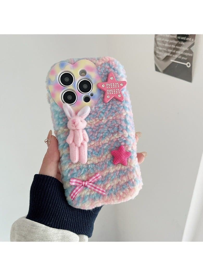 Furry iPhone 15 Pro Max Case, Cute Warm Plush Phone Case, 3D Cartoon Furry Winter Case for Female Girls