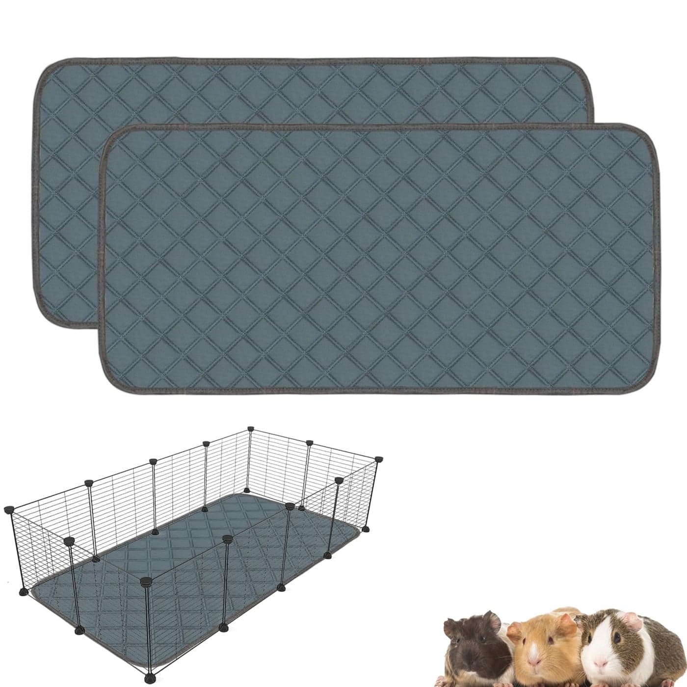 Mooydee 2 Pack Guinea Pig Cage Liners Washable Guinea Pig Bedding Super Absorbent Waterproof Non Slip Reusable Guinea Pig Pee Pads for Small Animals Cages Rabbit Hamster Rat 48 x 24