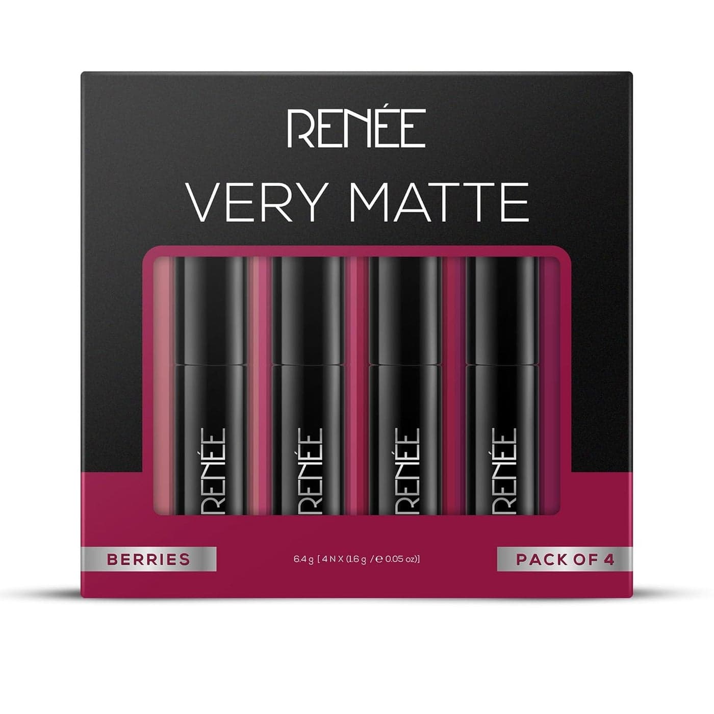 RENEE Very Matte Pack of 4 Matte Lipsticks Berries Intense Color Pay Off Full Coverage Long Lasting Weightless Easy Glide Formula With Velvety Finish Suitable for All Occasion Gifting