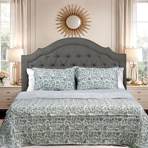 Ridhi Block Print Reversible Cozy Quilt Columbia Blue King 96" X 106" Lightweight Blanket for Sofa, Couch, Bed Soft Breathable Comforter Handmade Bedspread Duvet for Farmhouse, Home, Winter