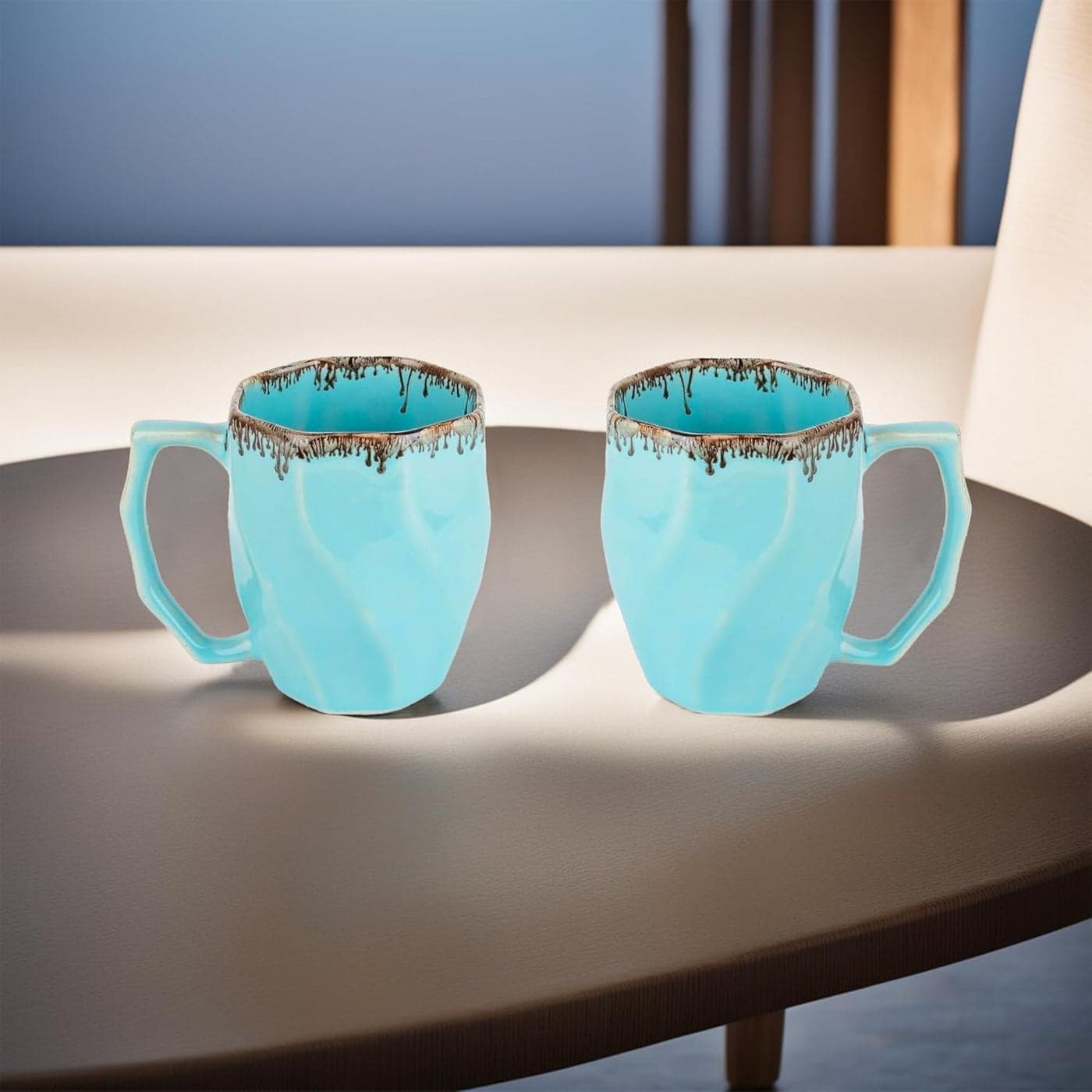 USHA SHRIRAM Ceramic Tea Coffee Cup with Handles 280 ml x 2 Microwave Safe Tea Coffee Mugs for Home Office Glossy Finish Ceramic Mug for Gift Gifting Mug Set Pack of 2 Sky Blue