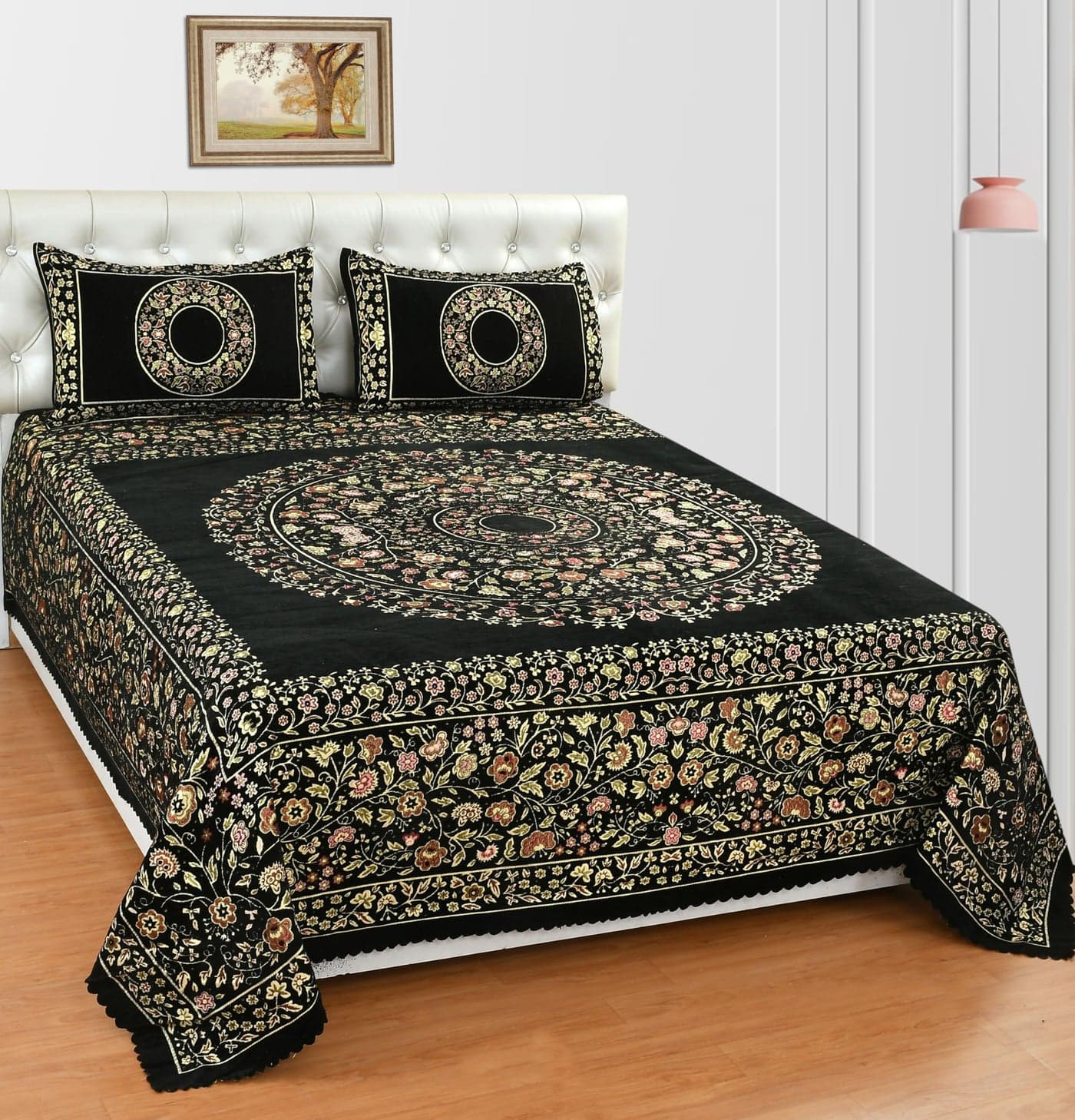 jayvaam Velvet 300 Tc Bedsheet King Size Bed With 2 Pillow Covers, Premium Bedding Set, Gifts For Women, Couples, Wedding, Bedroom Home Furnishing, Date Night Collection - Velvet Black