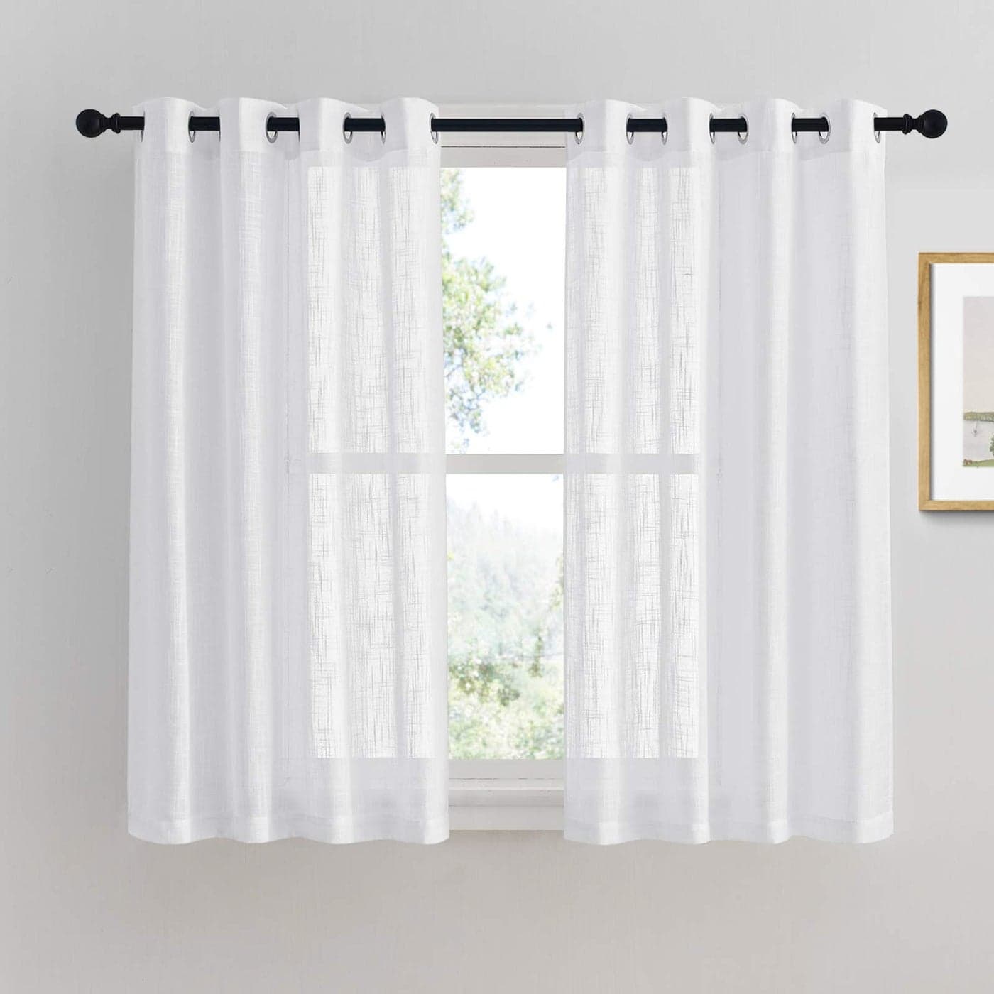 PONY DANCE Net Curtains for Windows 54 Drop Semi Transparent Voile Curtains for KitchenLiving Room Lightweight White Short Woven Sheer Panels with Elegant Eyelet Top Set of 2 52 x 54 Inches