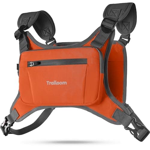 Trailoom Running Chest Pack Reflective Vest Water Repellent Phone Holder Men Women Workout Bag for Runners Cycling Biking EDC Pouch Jogging Carrier Hidden Pocket Lightweight Orange