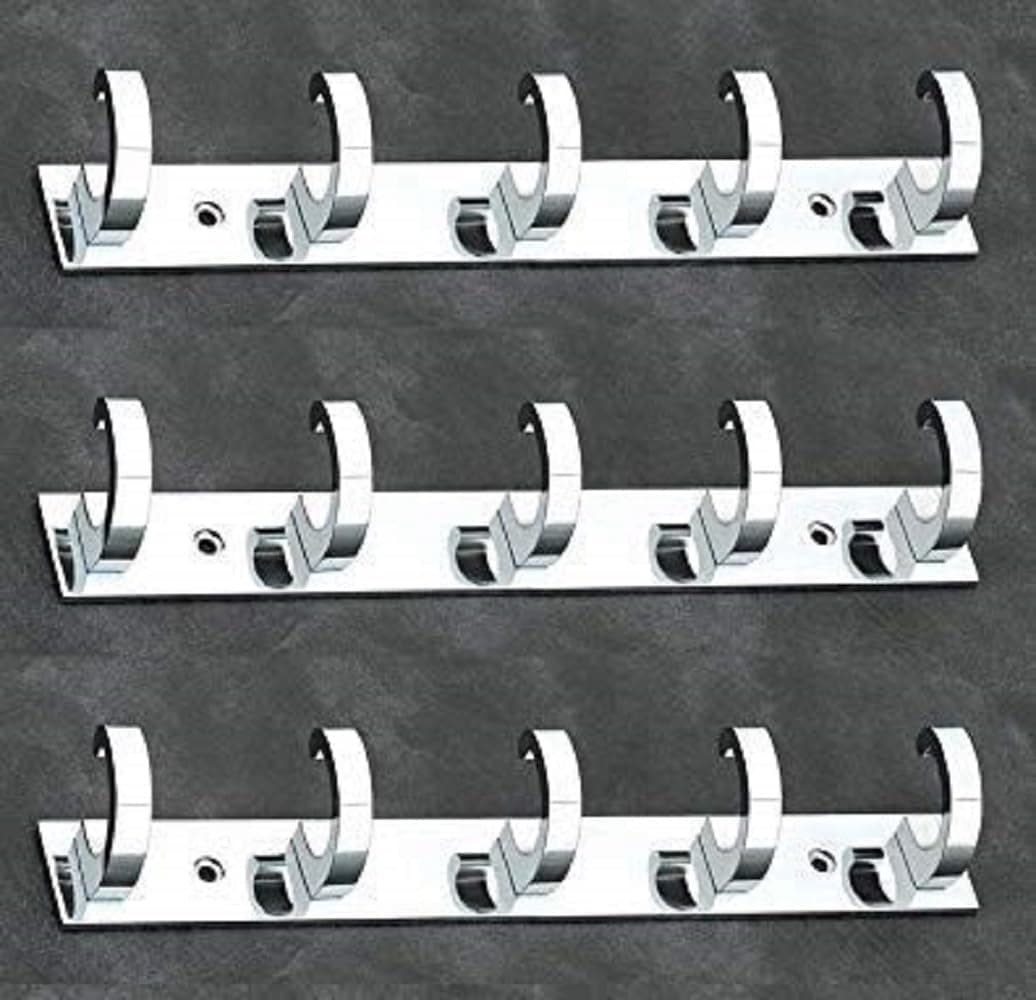 iSTAR 5 Pin Bathroom Cloth Hooks Hanger Door Wall Bedroom Bathroom Robe Hooks Rail for Hanging Keys,Clothes,Towel Steel Hook (Silver) (Pack of 3), Aluminium