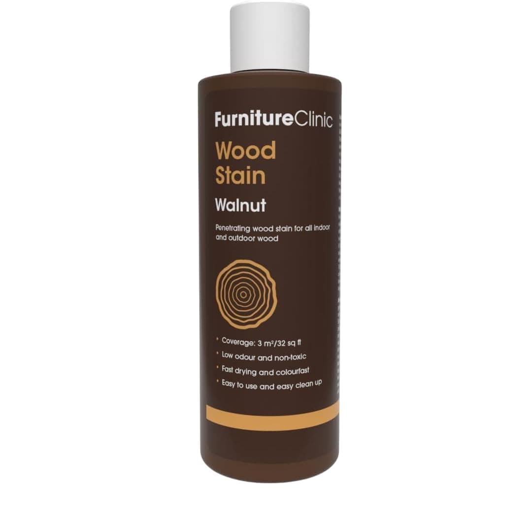Furniture Clinic Wood Stain | Multiple Finishes | Fast Drying | Indoor and Outdoor Furniture and More | Water Based, Low Odor, Non-Toxic | Polyurethane| Walnut (8.5oz / 250ml)