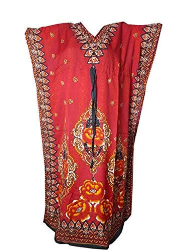 Ukal Women's Kaftan Night Wear Dress Beach Ladies Sleepwear Gown Robe V-Neck Cover Up Robe Red