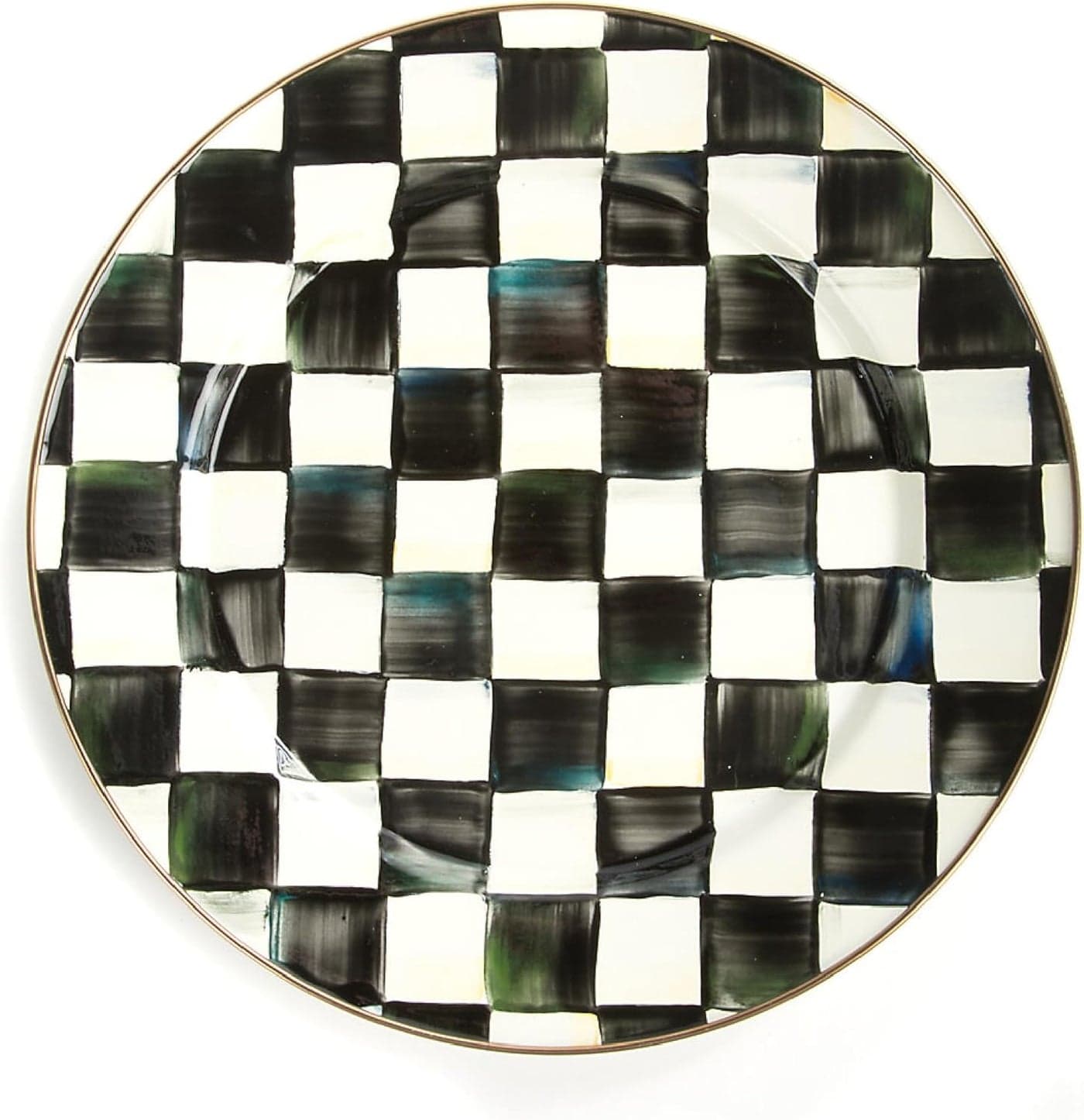 MACKENZIECHILDS Enamel Charger Plate Charger Decoration for Dinner Plates or Home Decor 12 Inches BlackandWhite Courtly Check Set of 1