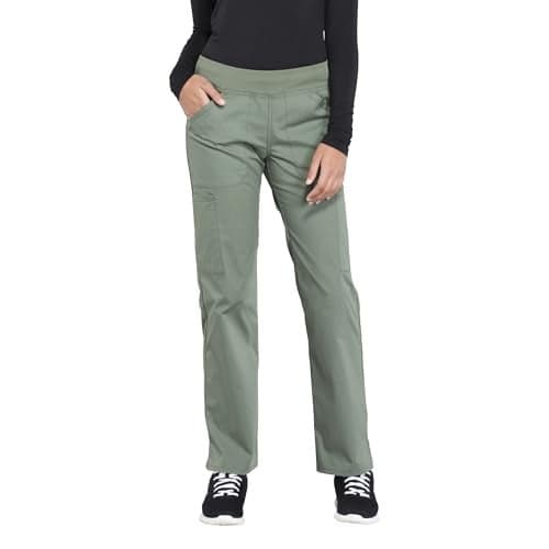 CHEROKEE Workwear Professionals Women Scrubs Pant Mid Rise Straight Leg Pull-on Cargo WW170, M, Olive
