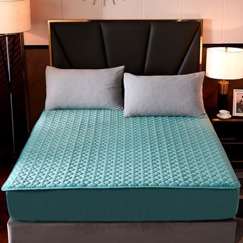 Pangzi Flannel Fitted Sheet,Plush Thicken Mattress Cover Warm Velvety Soft Heavyweight Non-Slip Protective Cover Around Winter Warm Fuzzy Bottom Sheet (Queen,Green)