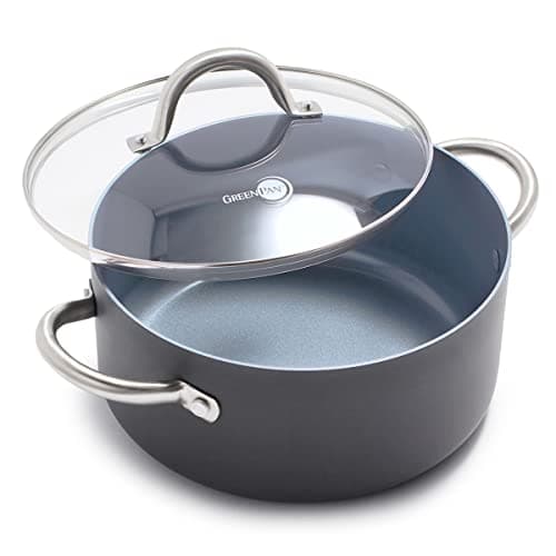 GreenPan Lima 5.2QT Nonstick Stock Pot with Glass Lid, Nontoxic PFAS-Free Ceramic Casserole, Hard Anodized Cookware, Oven & Broiler Safe, Stainless Steel Handles, Gray