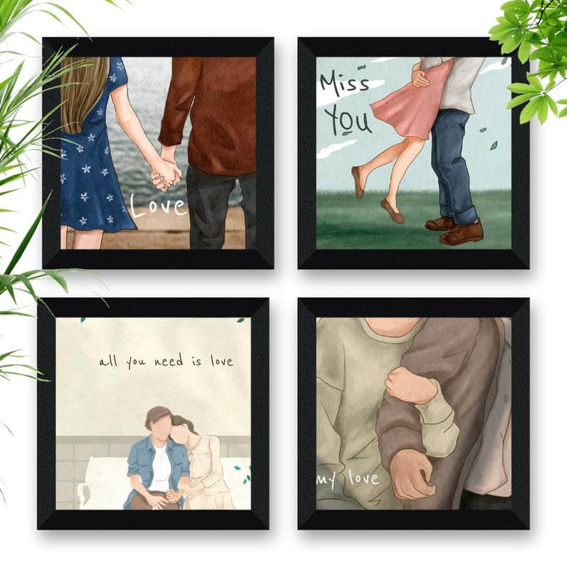 SAF paintings set of 4 couple modern art Wall Decor Premium Framed Paintings for Bedroom Room Living Room Framed Wall Posters SANFSD185A