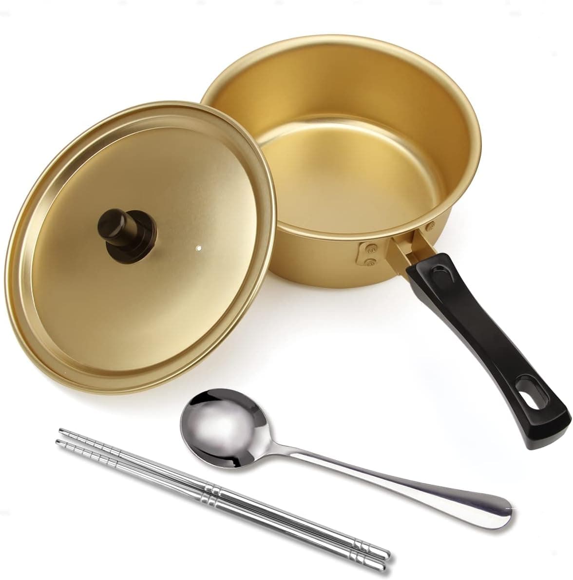 Korean Ramen Cooking Pot AHIER Korean Ramen Noodle Pot With Lid Spoon and Chopsticks 1pair Fast Heating for Kitchen Cookware Single Handle