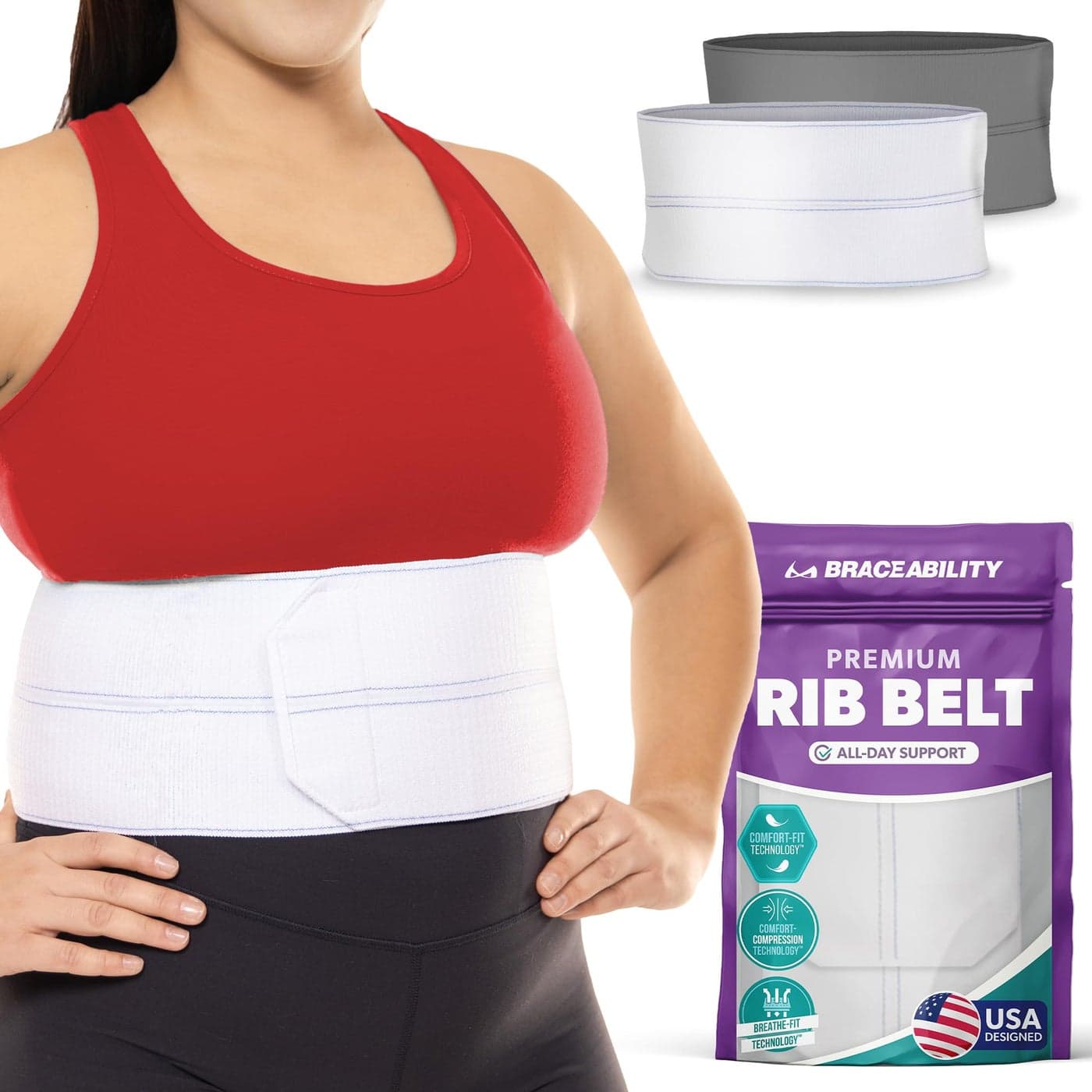 Plus Size Broken Rib Brace Rib Protector Compression Wrap Chest Support Belt for Bruised Fractured Dislocated Ribs Costochondritis Relief Sternum Brace for Men and Women White