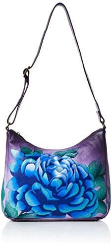 Anna by Anuschka Women's Genuine Leather Medium Hobo Shoulder Bag | Hand Painted Original Artwork | Precious Peonies