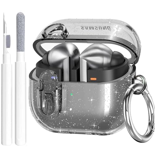OTOPO Compatible with Samsung Galaxy Bud 3 Pro Case/Buds3/Buds 3 FE Case Clear Lock Clip with Cleaner Kit, Transparent TPU Galaxy Buds Pro 3 Protective Cover Men Women with Carabiner, Glitter Black