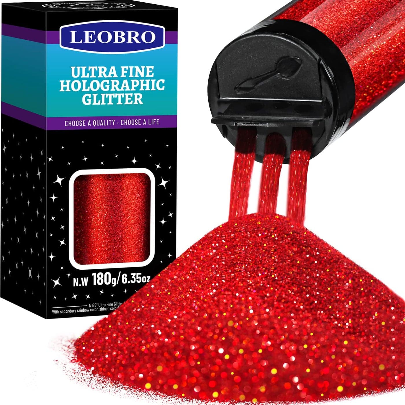 LEOBRO Red Glitter Glitter 180g635oz Holographic Ultra Fine Glitter 1128 Resin Glitter Powder Metallic Iridescent Glitter for Resin Tumblers Hair Body Christmas Glitter for Crafts