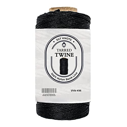 SGT KNOTS Tarred Twine - 100% Nylon Bank Line for Bushcraft, Netting, Gear Bundles, Construction, Lacing Twisted Cord, Weatherproof #36-1/4 lb (120 ft)