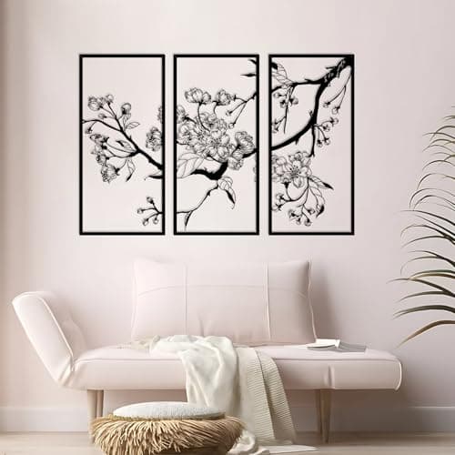 ruelen 3 Pcs Large Metal Flowers Wall Decor, Modern Minimalist Floral Line Sculpture Wall Art Hanging Wall Decor for Home Bedroom Living Room Bathroom Office Above Bed Decor (Black)