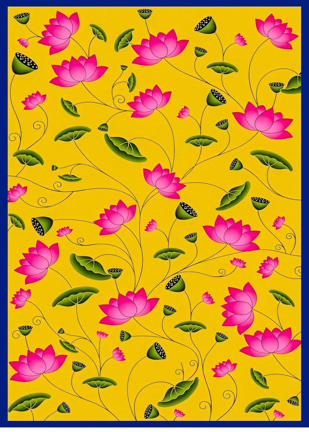 Yellow Kolam Flowers Backdrop Cloth Pink Flowers Curtain Backdrop Decoration Size 5 X 8 Ft Annaprasan Pooja Backdrop Decoration Cloth for All FestivalsHouse Hold Functions