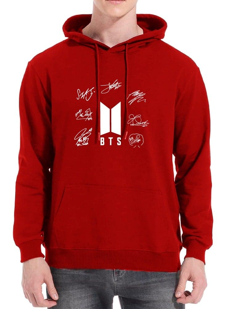 BTS Hoodie Long Sleeve for Mens - Soft Cotton Pullover - Hooded Sweatshirt with Drawstring and Pockets - Gift for BTS Fans