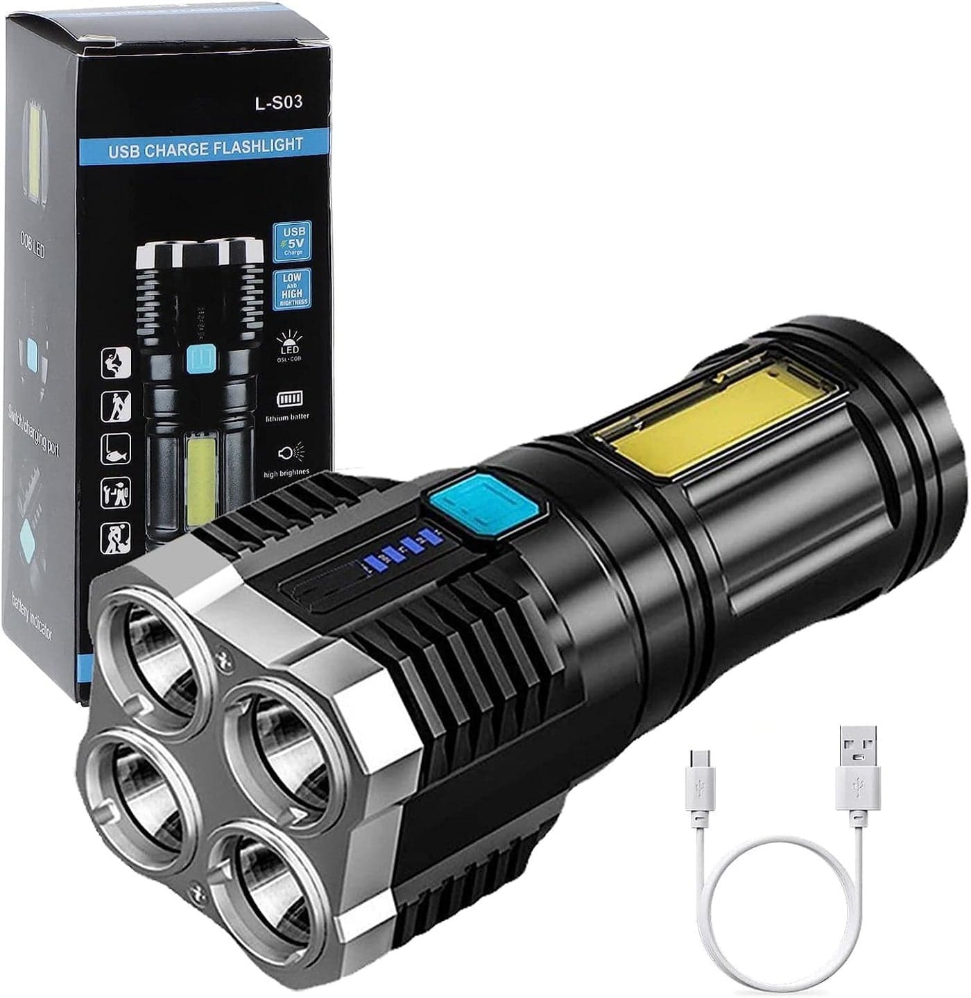 FAYBY Rechargeable LED Flashlights Super Bright Powerful Flashlights Outdoor Waterproof Emergency Use with 4 Modes Multicolor