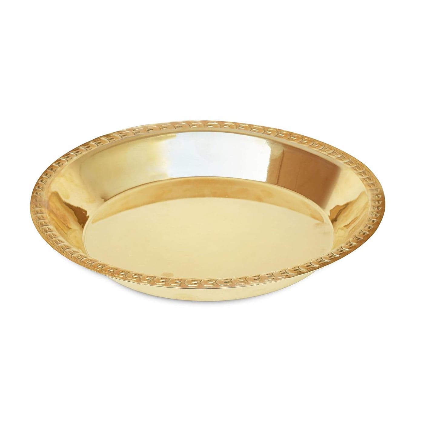 LandSlide Handmade Pure Brass Thali for Puja with Top Curb Hammered Gold 10 Inch