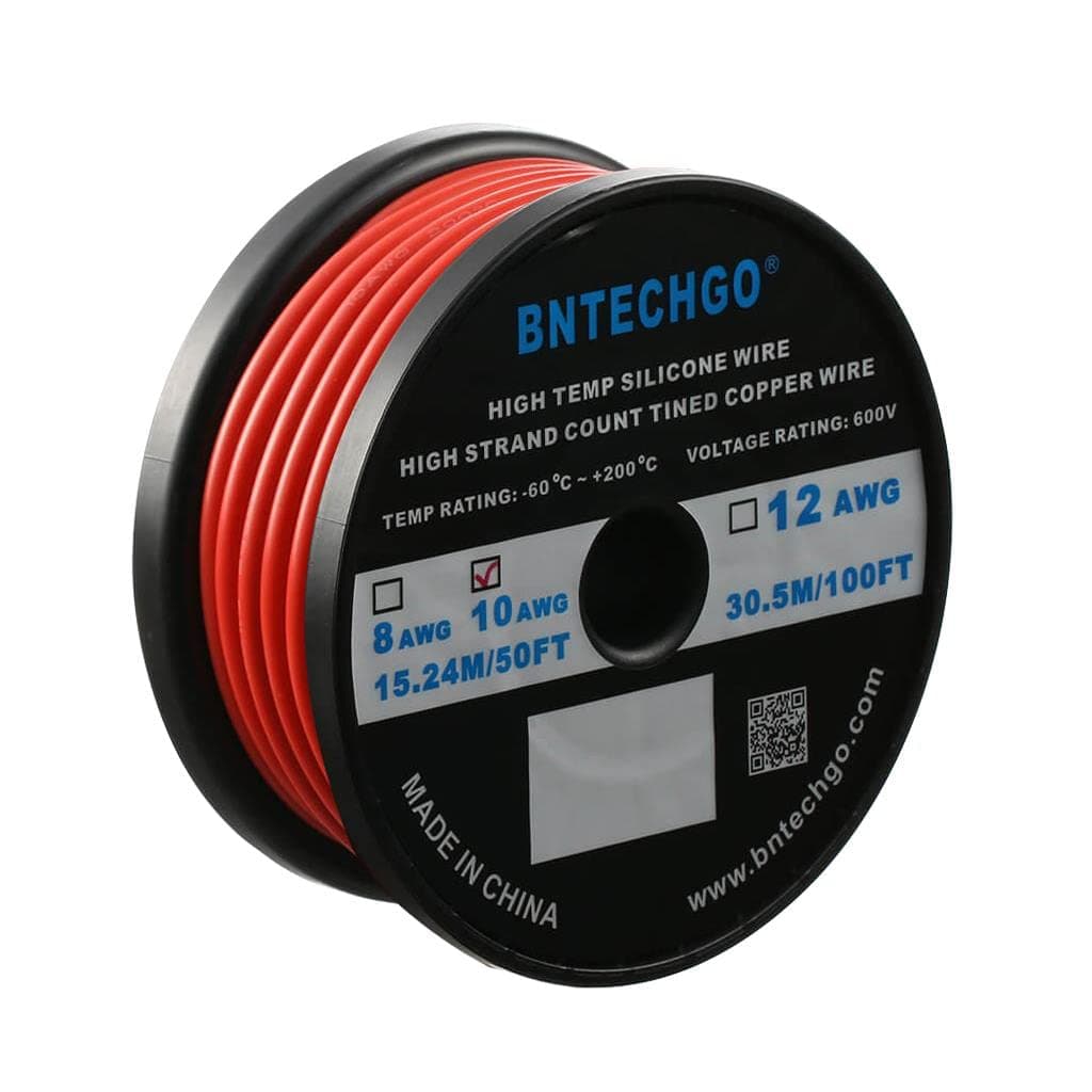 BNTECHGO 10 Gauge Silicone Wire Spool 50 ft Red Flexible 10 AWG Stranded Tinned Copper Wire