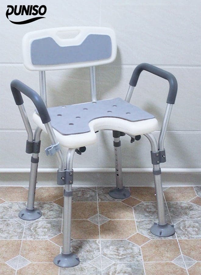 Shower Chair Stool With Padded Armrests And Back,Adjustable Lightweight Bathroom Stool,With Suction Cup,Strong Load Bearing Capacity,Height Adjustment,Suitable For Elderly People, Pregnant Women, Postoperative Rehabilitation Personnel, And People With Disabilities