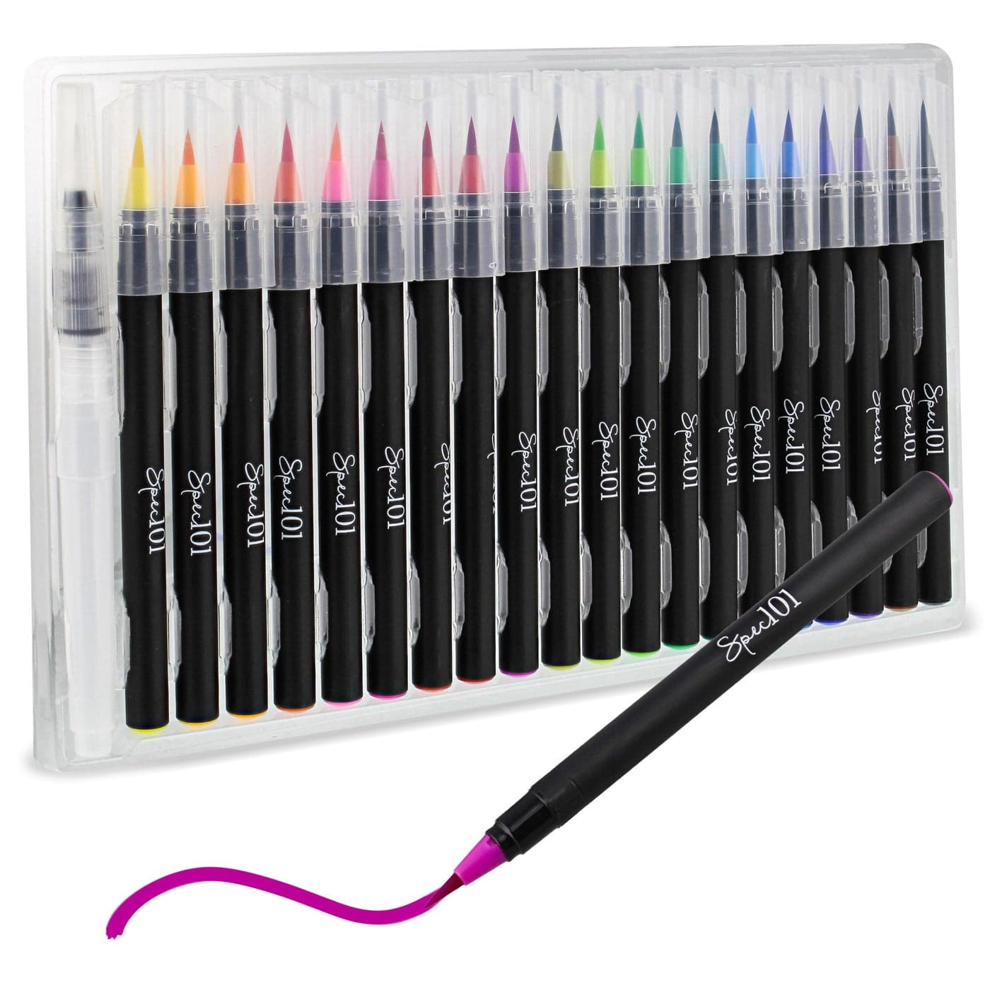 Spec101 Watercolor Pens Brush Set 20 Colored Ink Brush Markers and Blending Water Paint