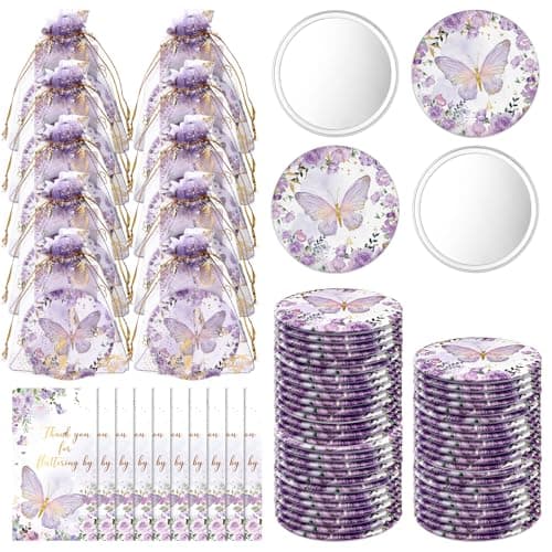 Yuntau 36 Sets Butterfly Baby Shower Party Favors Butterfly Compact Pocket Mirrors and Thank You Cards Gifts Bulk for guests Bridal Shower Wedding Gender Reveal PartyPurple